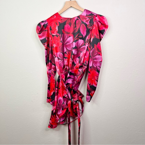 NBD Levigne Floral Mini Dress Long Sleeve Puffy Sleeves XS Wrap Revolve - Picture 4 of 12